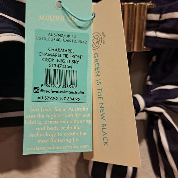 Sea Level Swim Charmarel Tie Front Moulded Underwire Bra Bikini Top size 10 NWT - Picture 6 of 7